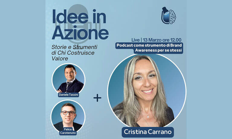 I due host del format di intervista in diretta di Idee in Azione intervistano Cristina Carrano